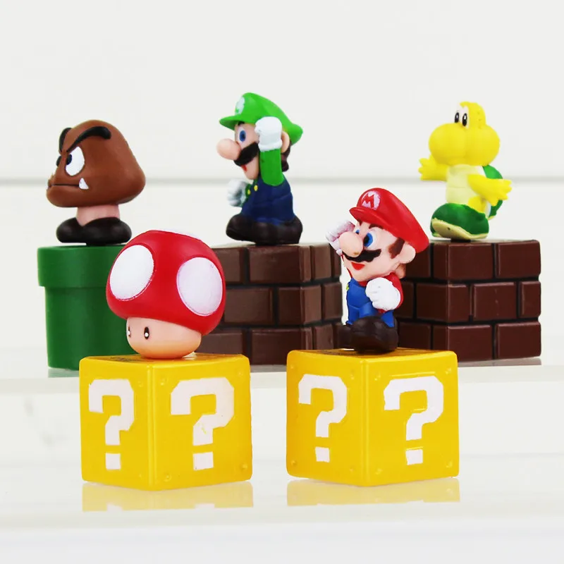 5 шт./лот Супер Марио Фигурки Луиджи Goomba koopa TROOPA Жаба гриб Кирпичи Модель