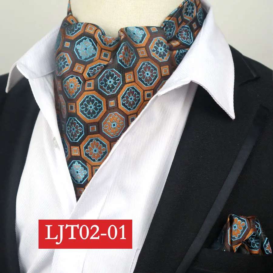 YISHLINE винтажный Шелковый мужской аскотский галстук и платок Набор Цветочный Пейсли Карманный квадратный галстук наборы для свадебной вечеринки - Цвет: LJT02-01
