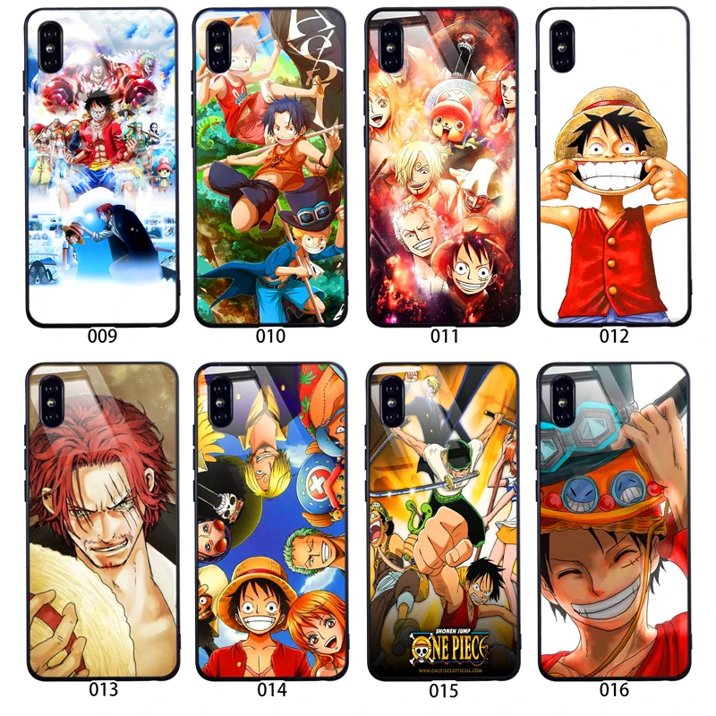ONE PIECE Cartoon Tempered Glass Case for iphone 8 7 6s X XR XS Protectived DIY Phone Cover Customzied |