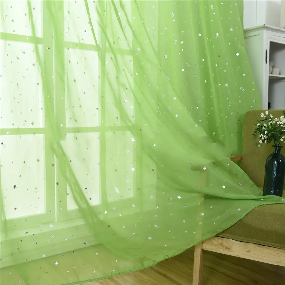 Voile Cortinas para la sala de Estrella de Plata de transparente de la habitación de los niños delicado francés Ventana de Terylene Cortinas P234C