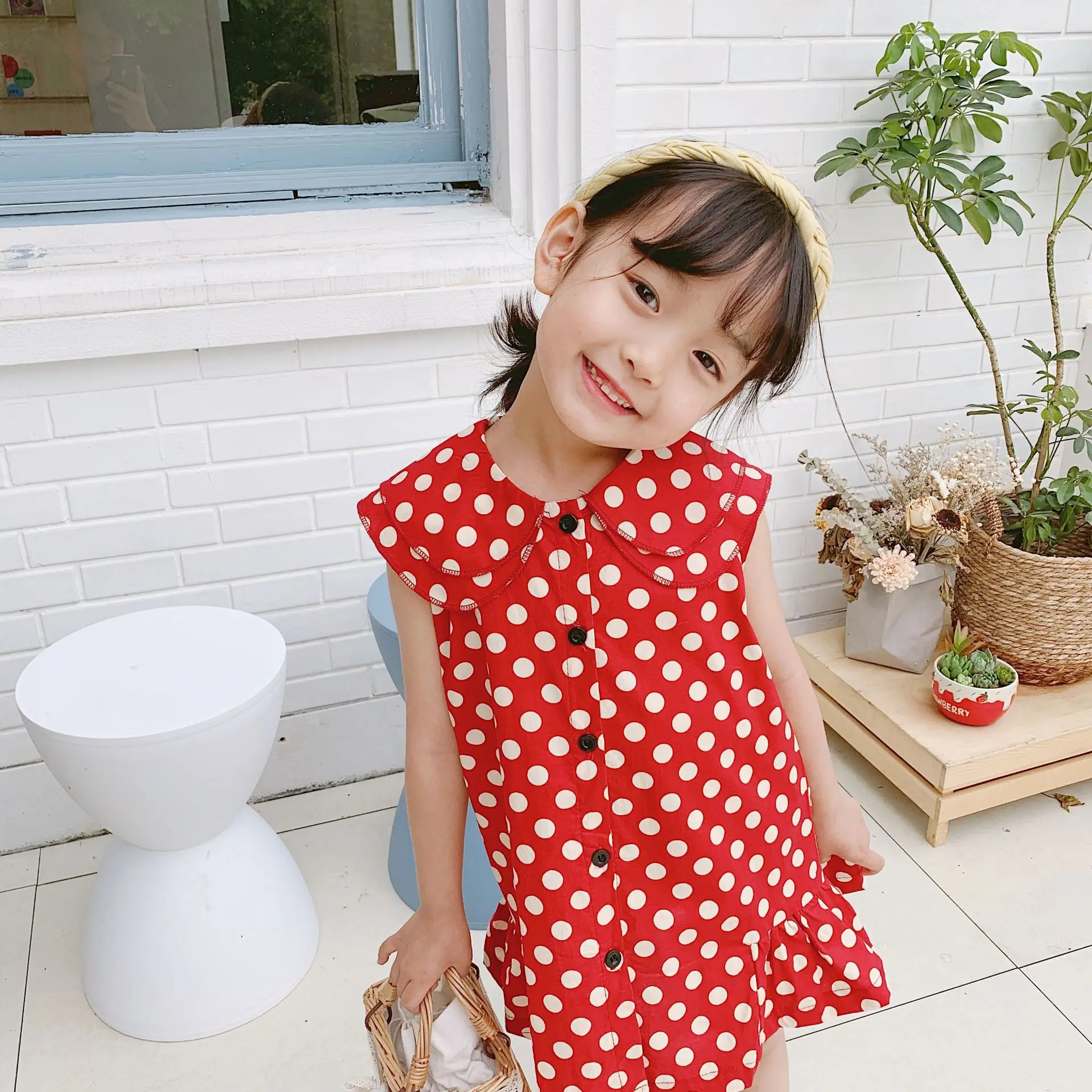 

Toddler Infant Baby Single Breasted Dress Sleeveless Kids Baby Dress Double Big Collar Girl Fashion Aline Dress Baby Cloth