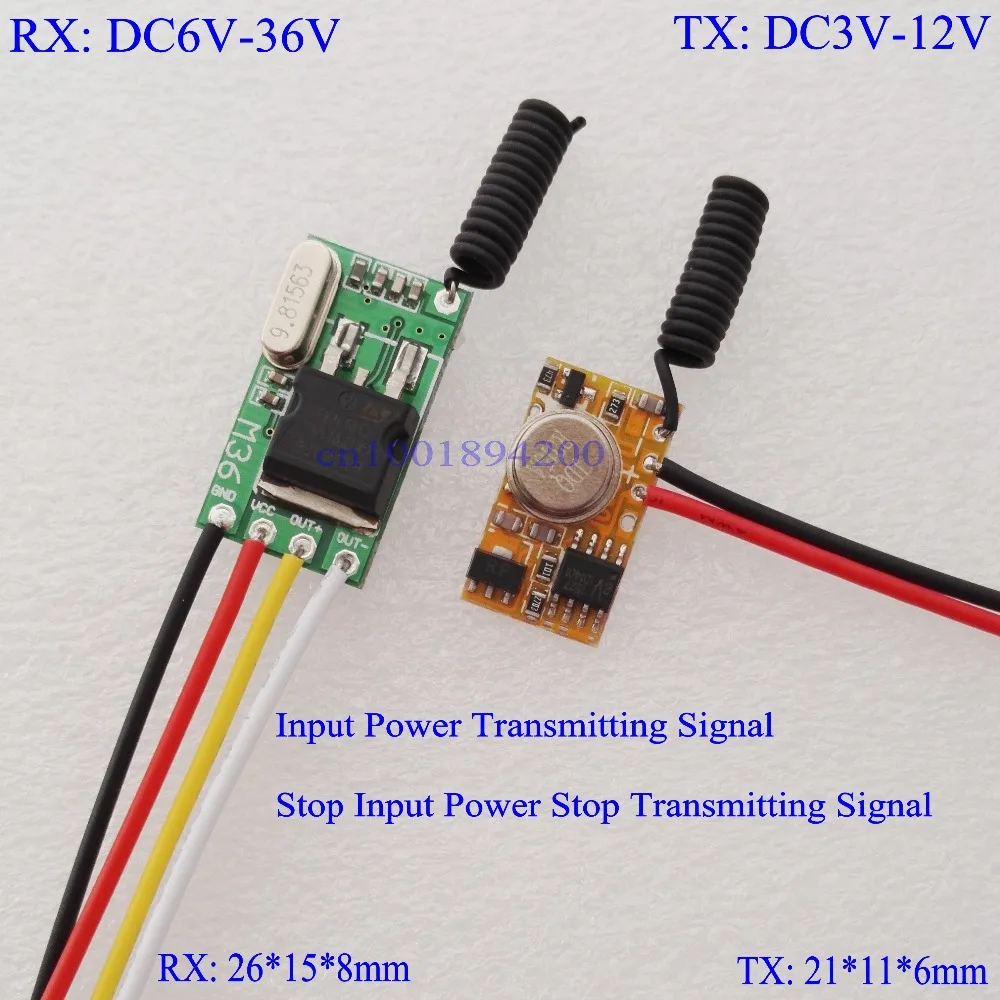 

DC6V-36V RX + DC3V-12V TX RF Remote Control Switch Mos Contactless Receiver + Power ON Transmitting Transmitter Trigger M T