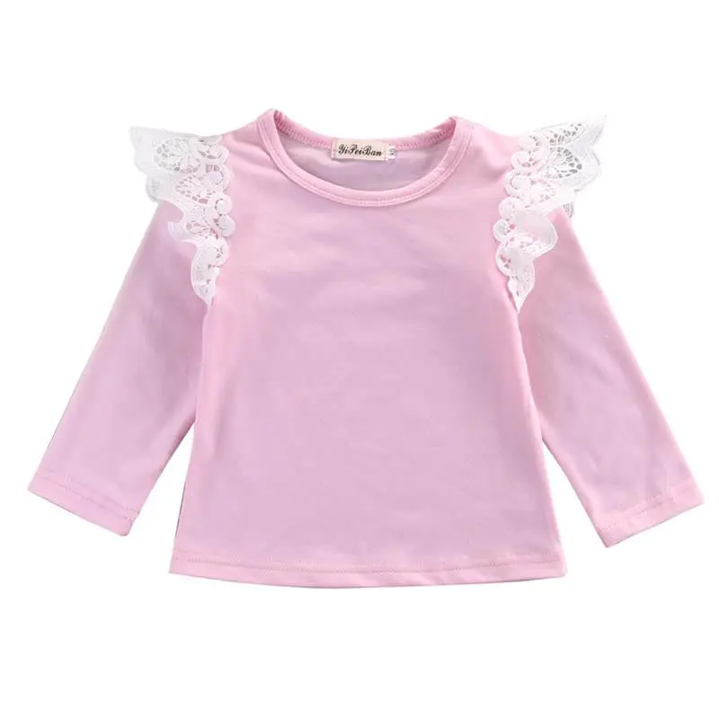 Новая одежда для маленьких девочек хлопковая Футболка Кружевная футболка с длинными рукавами для новорожденных Топ для детей, одежда для девочек