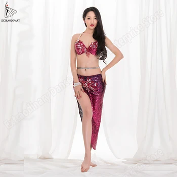 

Fashion Women Belly Dance Costumes Suit Carnival Bellydance Skirt Bra Costume Oriental Beaded Professional Clothes
