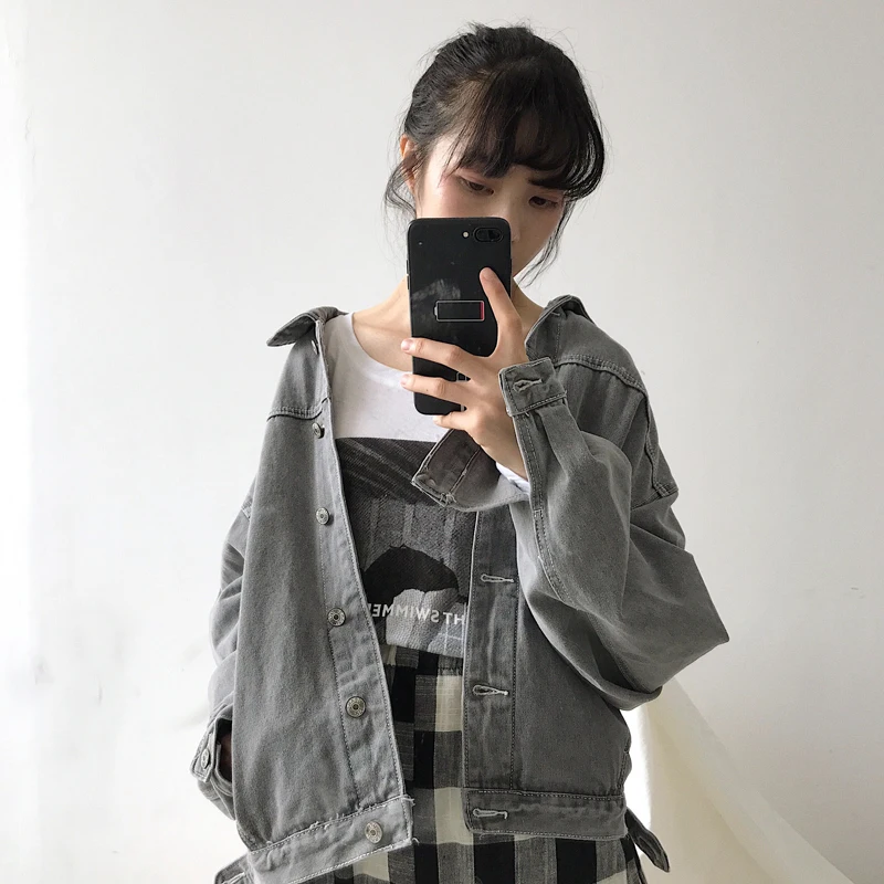 

Jacket female 2018 autumn new temperament elegant loose retro short paragraph denim wild students casual long sleeve fashion