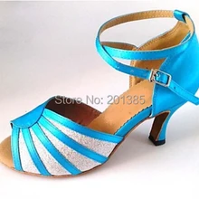 Женские Синие Блестящие Бальные латинские танцы Самба Сальса Ceroc Танго танцевальная обувь всех размеров
