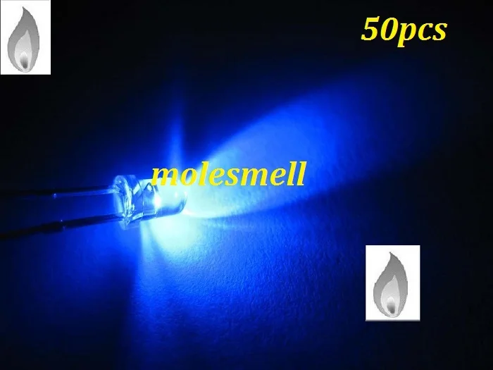 50pcs 5mm Blue 5000mcd Flat Top LED Water Clear Bright Leds Free Shipping New