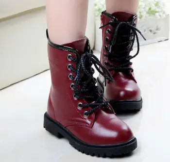 

Girls boy Martin Boots Shoes 2018 fashion Children Boots Kids autumn Warm snow Boots Boy PU Leather Waterproof leather boot