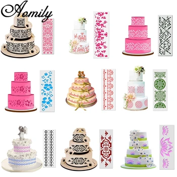 

Aomily Art Flower Plastic Cake Stencil Airbrush Cookies Fondant Molds DIY Cake Painting Mold Mousse Brim Decorating Baking Tool