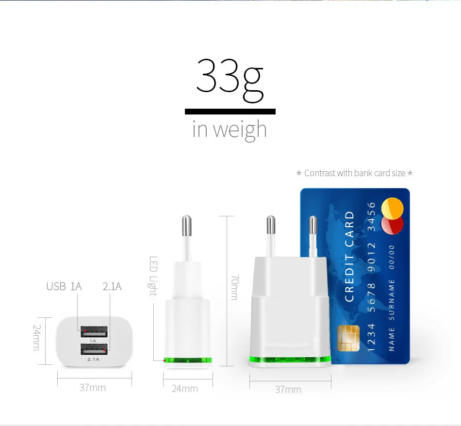 Хорошая штепсельная вилка европейского стандарта, 5 В, 2 А, 2 usb порта, для быстрой зарядки телефона, настенный адаптер питания, светодиодный светильник, кабель зарядного устройства для samsung A20, A30, A50, A70, A80