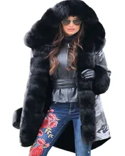 Roiii Women’s Thicken Warm Black Camouflage Casual Winter Warm Faux Fur Hooded Plus Size EU 36 40 50 Luxury Parka Jacket Coat