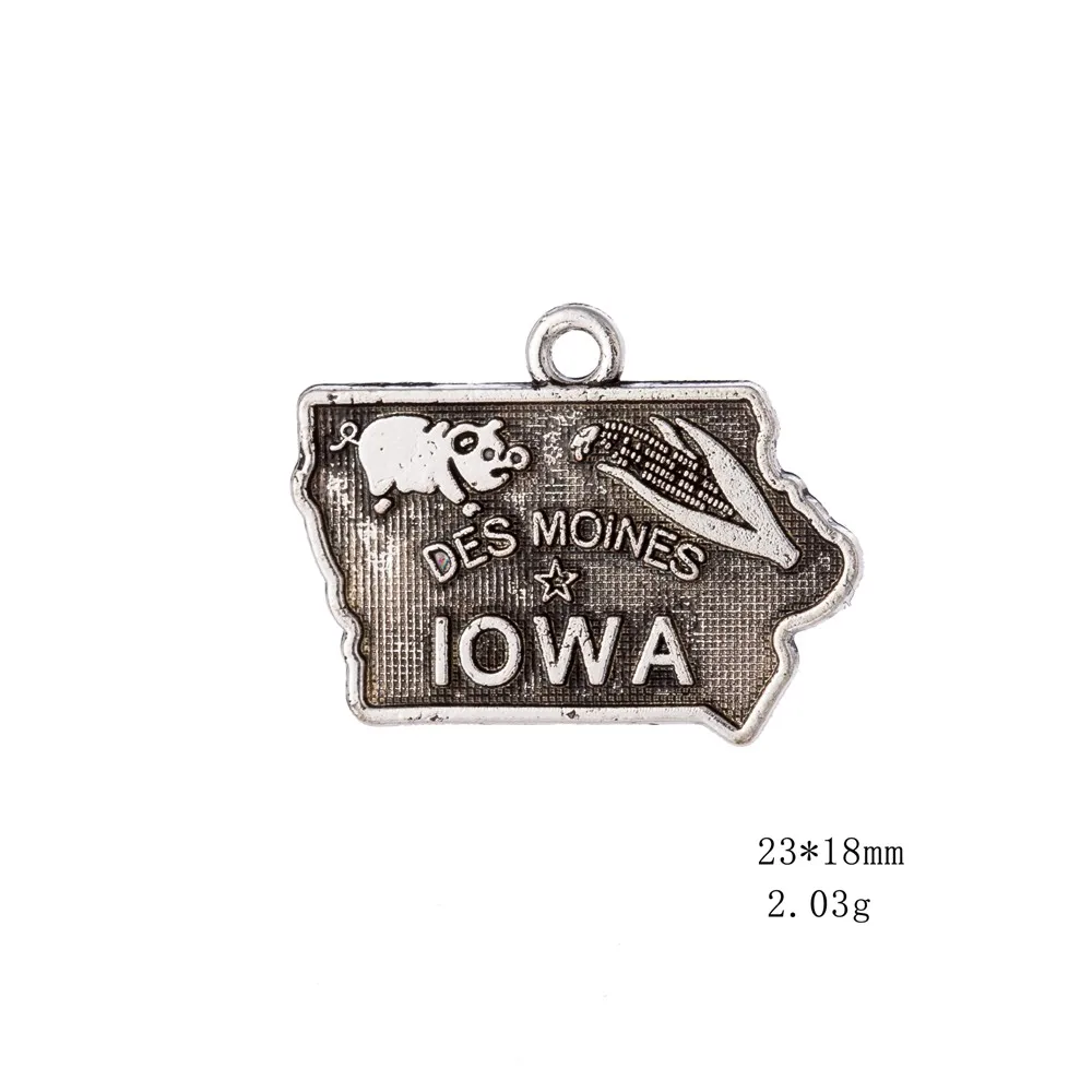 

10pcs Charms Iowa Usa State Map 23x18mm Antique Silver Pendant Iowa Usa State Map Charms For Jewelry Making Jewelry Findings