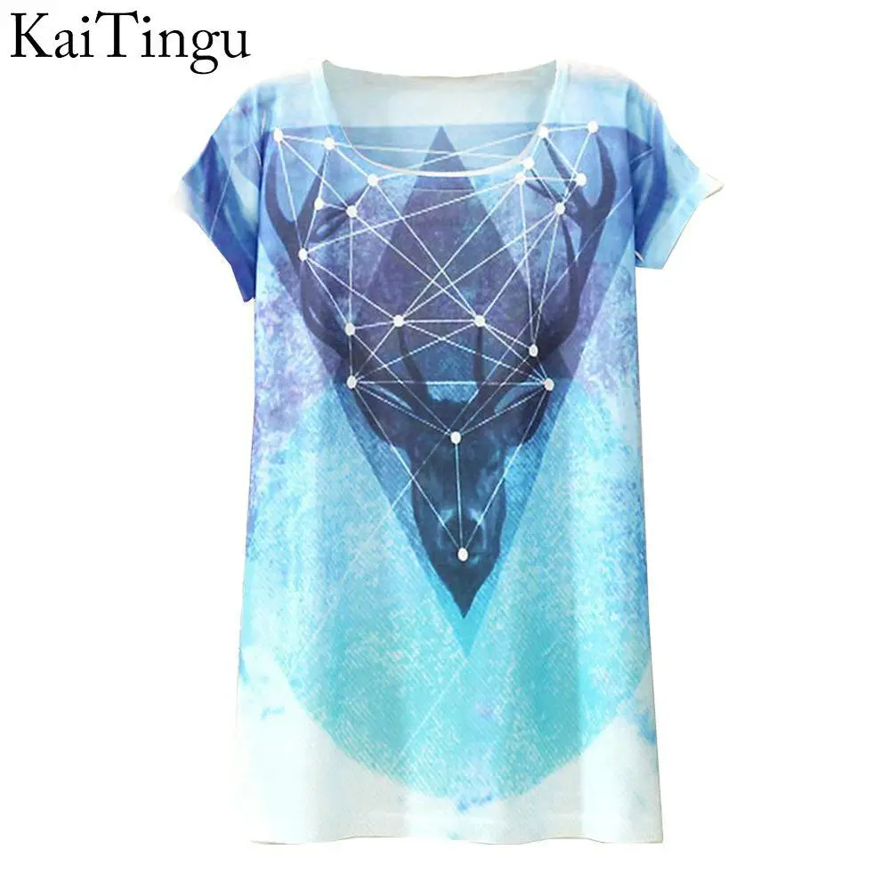 

KaiTingu 2017 New Fashion Vintage Spring Summer T Shirt Women Tops Print T-shirt Deer Printed White Woman Clothes