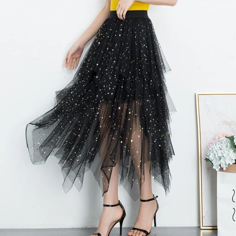 

WholeSale New Design Cupcake Sequin Skrit Half Long High Waist TU Tu Irregular Tulle Skirt Mesh Skirts