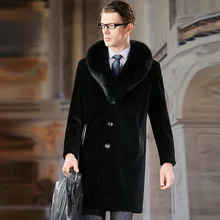 BFFUR 2019 Fashion Mens Sheepskin Fur Coat With Fox Fur Collar Long Natural Genuine Fur Jacket For Men Outwear Luxury Fur Coats retro nobility shawl jacket fox fur collar sheepskin fur luxurious women s fur coat sheepskin coat fur coats real leather coat