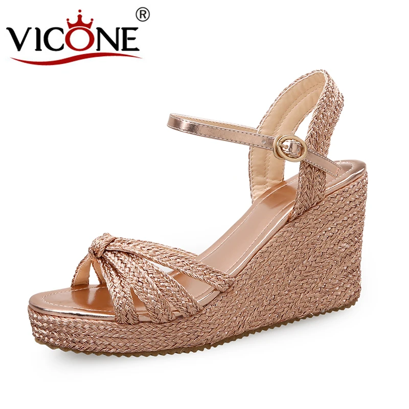 

VICONE Women Summer Round Toe Gladiator Cane Casual Concise Retro Rome Fashion Heels V10165