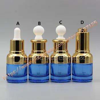 

20ml blue glass essential oil bottle with shiny gold dropper lid/press cover,cosmetic container,dropper bottle