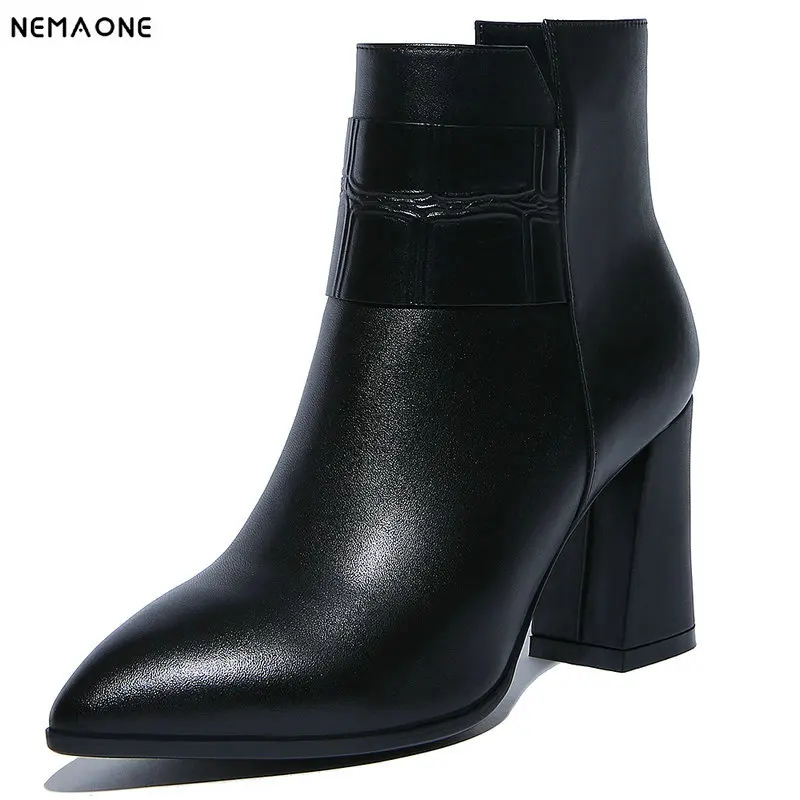 

NEMAONE genuine leather ankle boots woman high heels boots warm autumn winter bootie dress wedding shoes large size 34-42