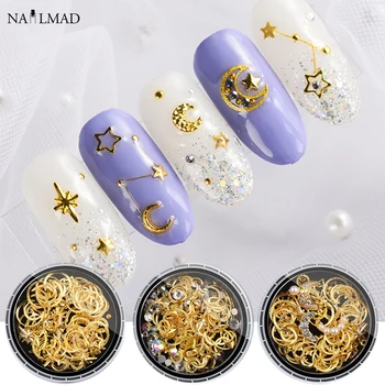 

1 box Moon Star Studs Metal Hollow Crescent Moon Nail Rivets Studs DIY Manicure Nail Art Rhinestones 3D Decoration