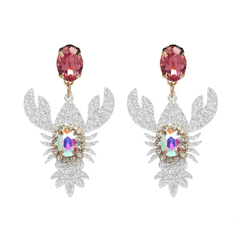 Lobster Earrings Women Personality Fashion Alloy Crystal Earrings 2018 Korean Trendy Big Drop Earrings For Women Black Red Color