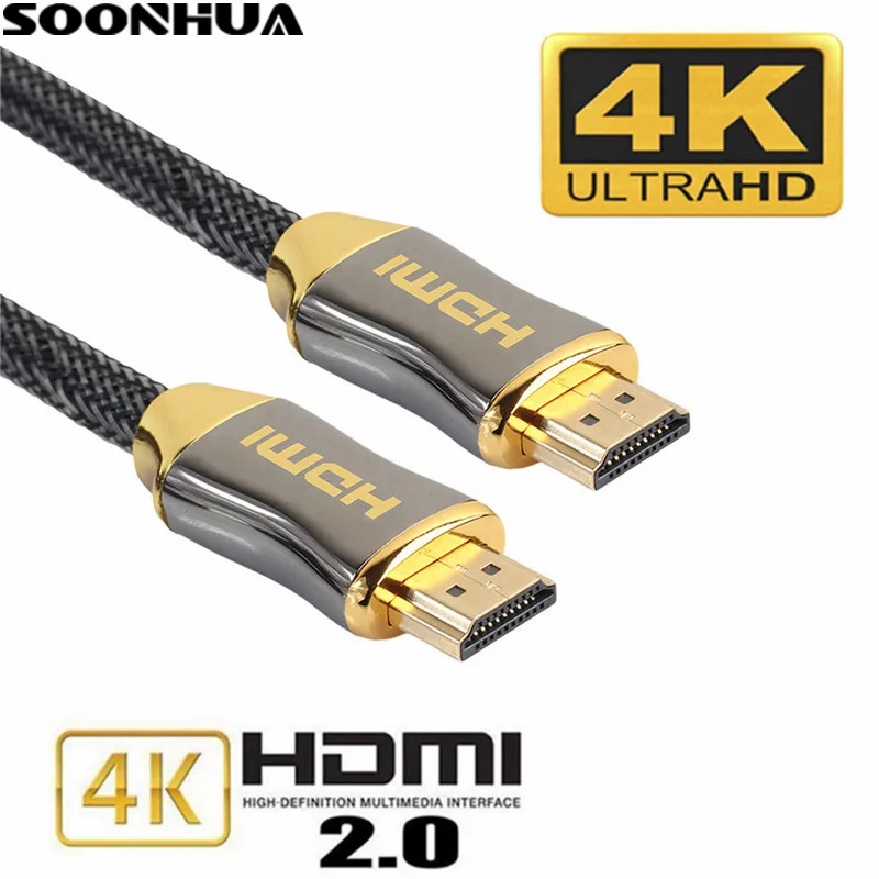 SOONHUA синхро-адаптер длиной 1 м/1,5 м/2 м/3 м/5 м/10 м кабель HDMI to HDMI оплетка кабеля V2.0 со сверхвысоким разрешением Ultra HD, 4 K, кабель для hd-тв ЖК экрана п...