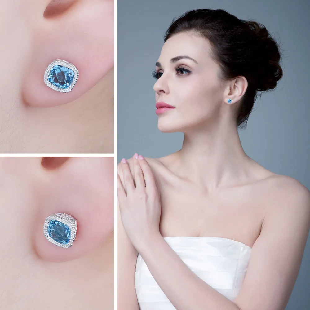 Jewelrypalace Винтаж 1.43ct квадратный Природный Голубой топаз Серьги гвоздики 100%