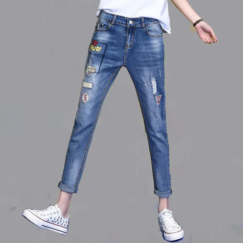 Новинка года, весенне-летние новые джинсы женские прямые джинсы средней длины по щиколотку женские рваные свободные модные брюки толстые мм 26-32 - Цвет: 6