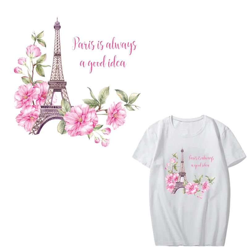 

Eiffel Tower Patch Heat Transfer Vinyl Stickers for Clothing DIY T-shirt Applique Iron on Flower Letter Patches for Clothes