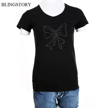 

BLINGSTORY Summer T-shirts Short Sleeve Beading Cotton Tops Plus Size Women Clothing