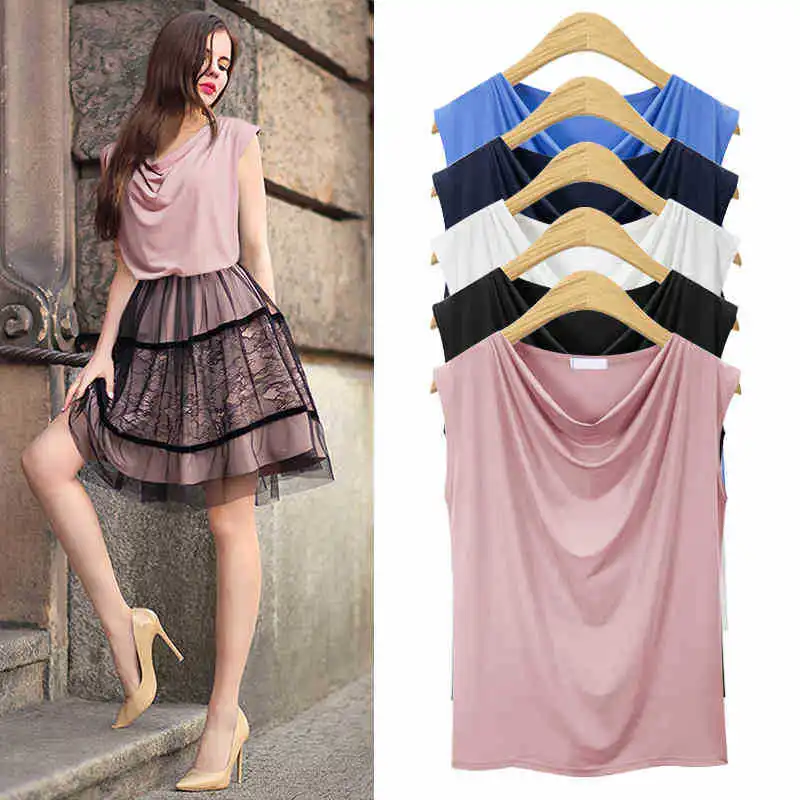 

Women T-shirt 2019 loose Sleeveless new korean style of women's T-shirts V-neck top popular large size solid office lady T-shirt