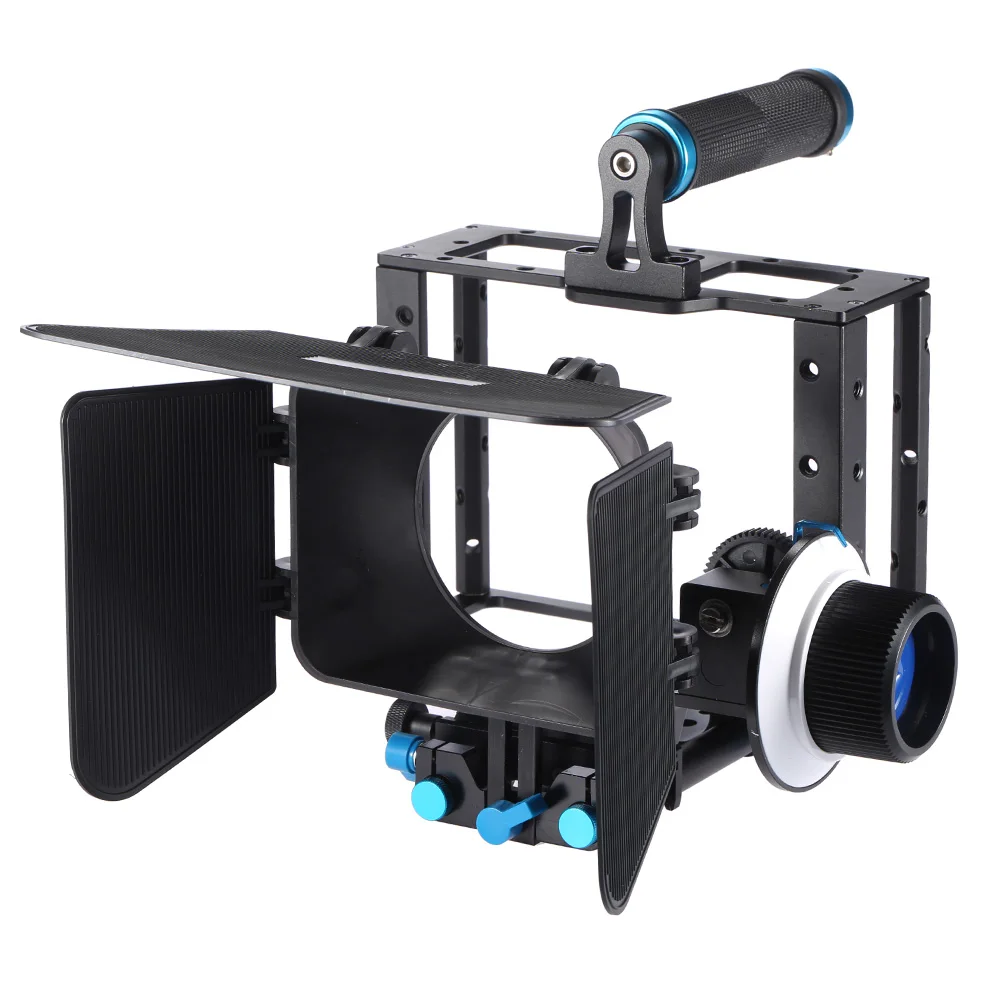 DSLR Video Film Movie Making Kit with Camera Cage Top Handle Grip 15mm Rod Set Matte Box Follow