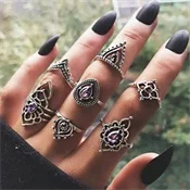 15 шт./компл. Boho Для женщин крест сердце пальмовых листьев цветы звезда круглые золотые кольца модные вечерние драгоценный камень кристалл кольцо набор, ювелирное изделие, подарок