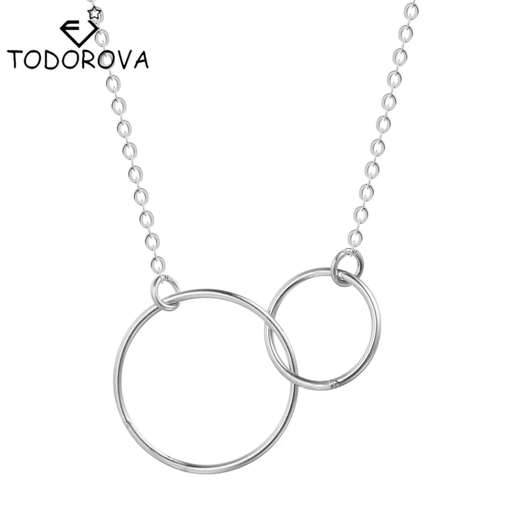 

Todorova Simple Casual Double Circle Necklace Silver Accesories Mujer Initial Eternity Interlocking Hoop Infinity Pendant