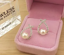 

Gold Silver Color Cross pearl flash drill stud earrings fashion accessories jewelry