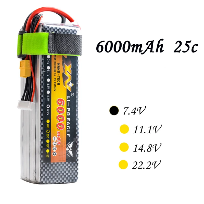 High Quality RC Battery 7.4V 6000mAh 25C Max 55C 2S 2Cells 7.4Volt RC LiPo Li Poly Battery for