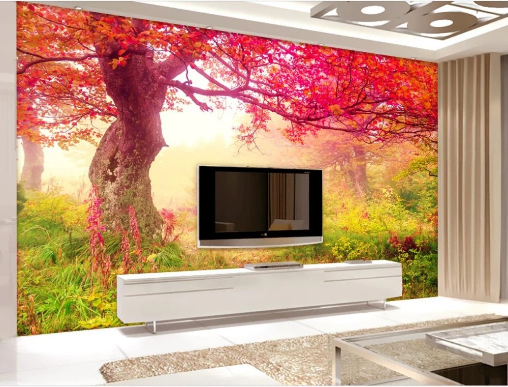 3dの壁紙秋の風景赤カエデの森の背景の壁の壁画写真3d壁紙 Photo 3d Wallpaper 3d Wallpaper For Room3d Wallpaper Aliexpress