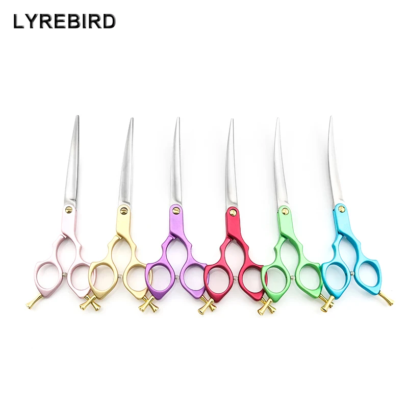 Pet Dog Grooming Scissors Curve 6.5 Inch Curved Multicolor handle light weight Super Japan 440C Lyrebird 5PCS/LOT NEW | Красота и