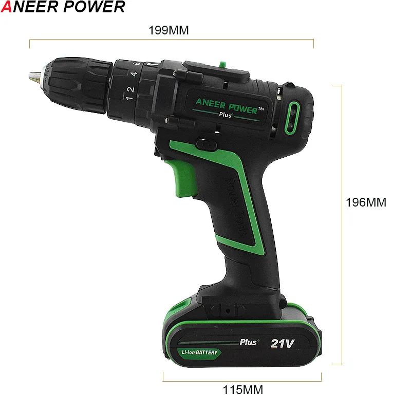 21V Double Speed Battery Impact Drill Electric Screwdriver Electric Hand Drill Home Diy Power Tools Cordless Hammer Drill+Gift