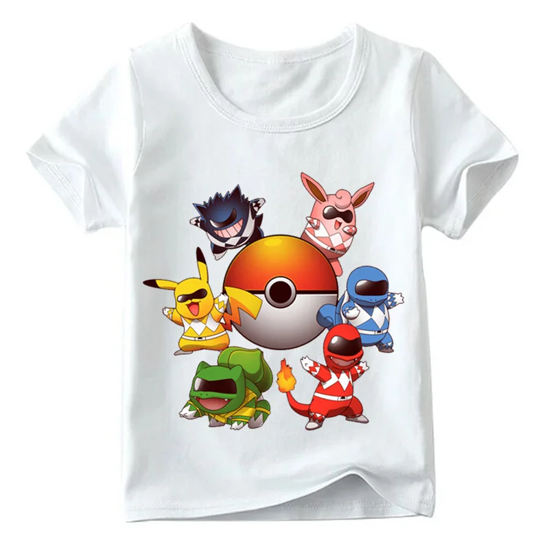 Детская забавная футболка в стиле Рейнджерс, Детская летняя футболка с рисунком Покемон го для маленьких мальчиков и девочек, HKP5097 - Цвет: White A