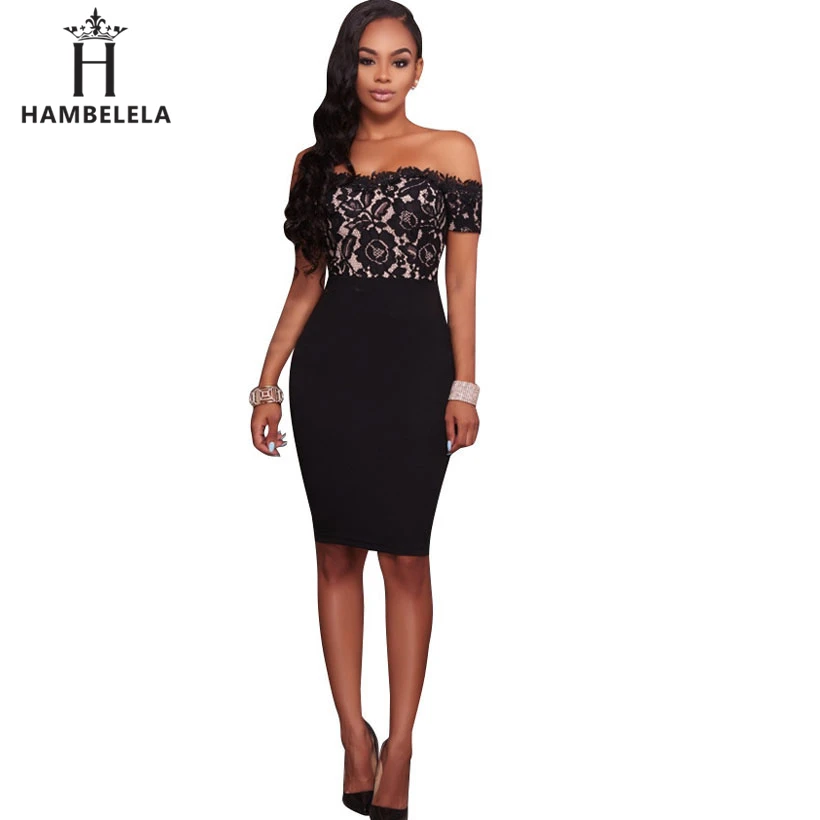 HAMBELELA Women Black Lace Casual Work Dress Ladies Lace Patchwork Pencil Midi Dress Party Club Dresses Office Elegant Vestidos (4)