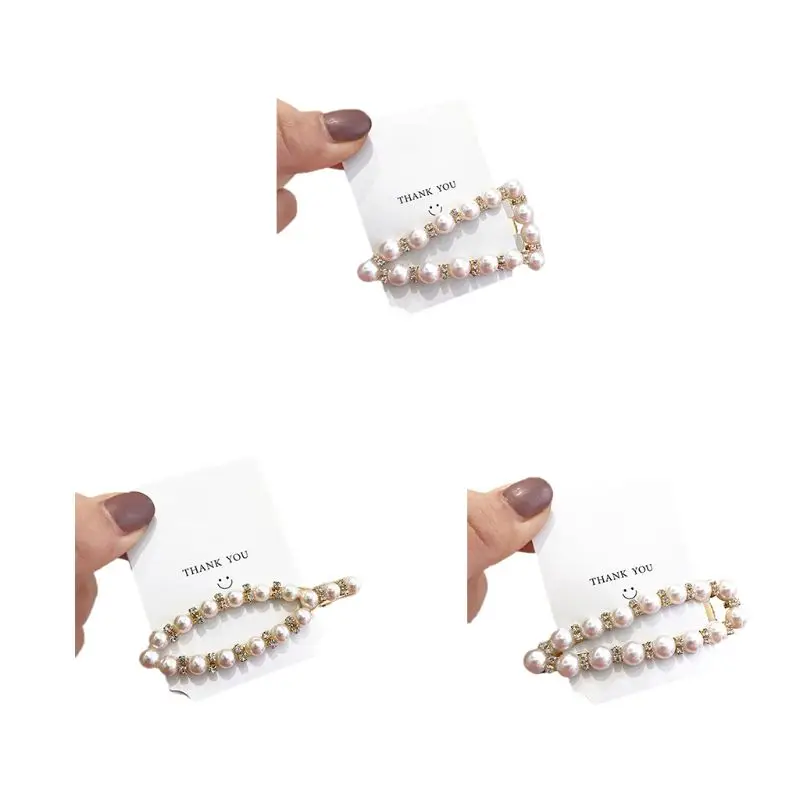 

Women Korean Style Elegant Metal Alloy BB Hairpins Triangle Leaf Hollow Geometric Shape Hair Clip Luxury Faux Pearl Glitter Rhin
