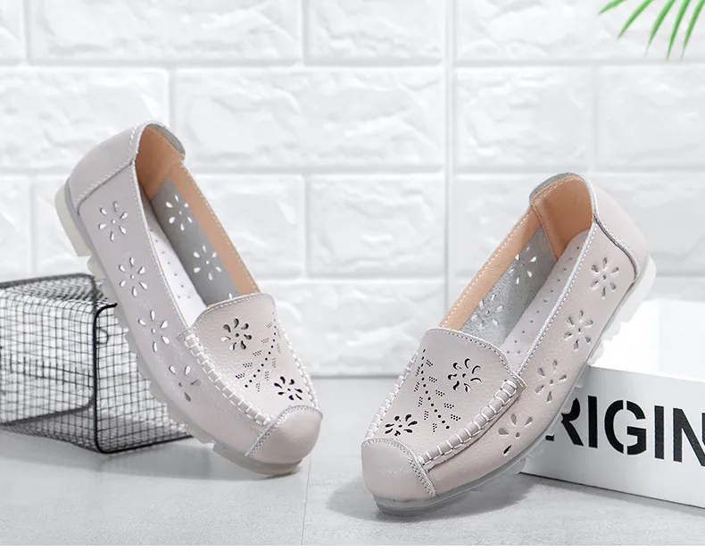 CAGILKZEL 2019 New Women Ballet Shoes Flats Cut Out Leather Breathbale Moccains Casual Woman Boat Shoes Ladies Ballerina (9)