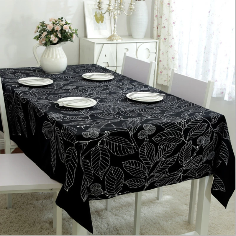 Senisaihon Modern Cotton Tablecloth Black & White Leaves Pattern Table