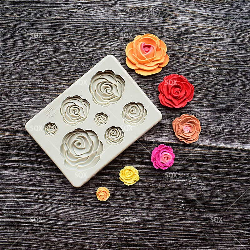 

3D Rose Flowers Shape cake mold 7 Sizes Silicone Pink Fondant Chocolate Soap Mold DIY Pastry Mold Baking Forms MR57