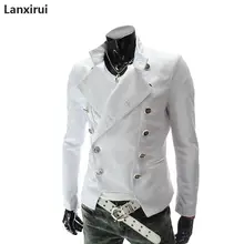 Red Black White Hombre Blazer Men Double Breasted Slim Fit Vintage Mens Blazers Jacket Youth Long Sleeve Stand Collar Brand Coat stand collar half breasted mens tee
