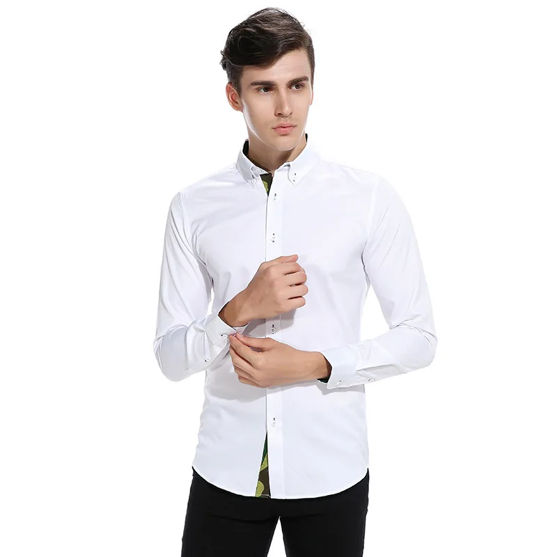 Autumn new Men Shirt Male Long Sleeve Shirts Casual Solid Color Business Slim Fit Black/white Man Dress Shirts Europe size 3XL