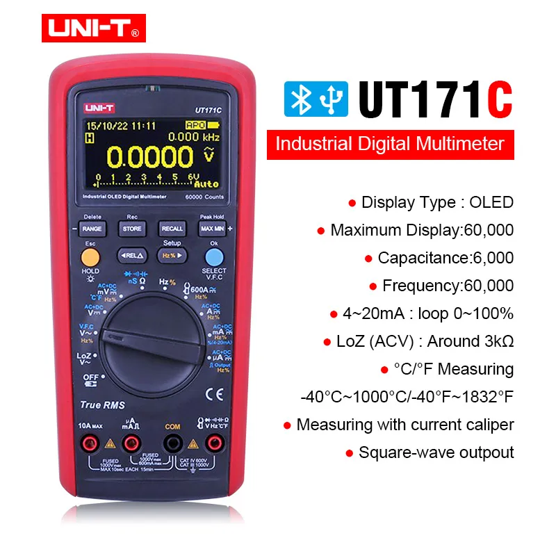 UNI-T UT171A/UT171B/UT171C промышленные истинные RMS Цифровые мультиметры; VFC измерение, USB/Bluetooth связь - Цвет: UT171C