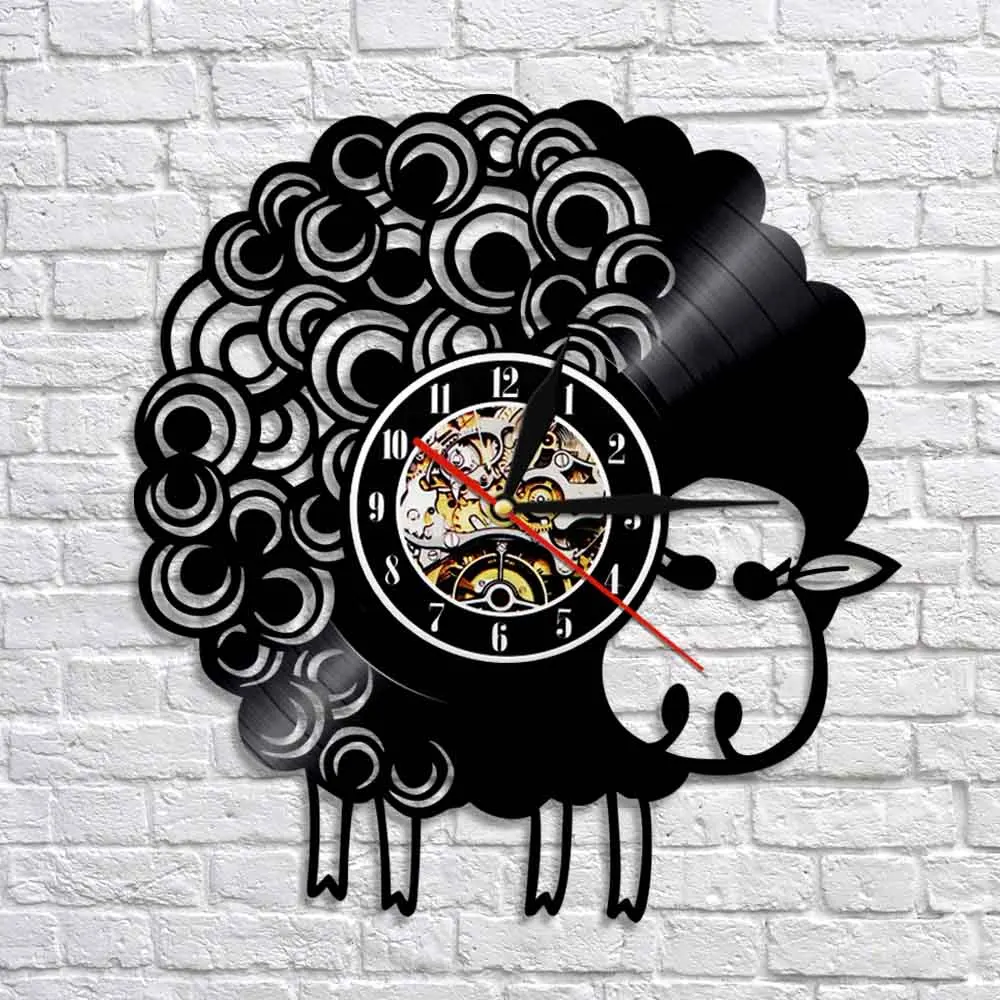 1Piece Sheep Nursery Clock Lovely Animal Vinyl Record Wall Clock