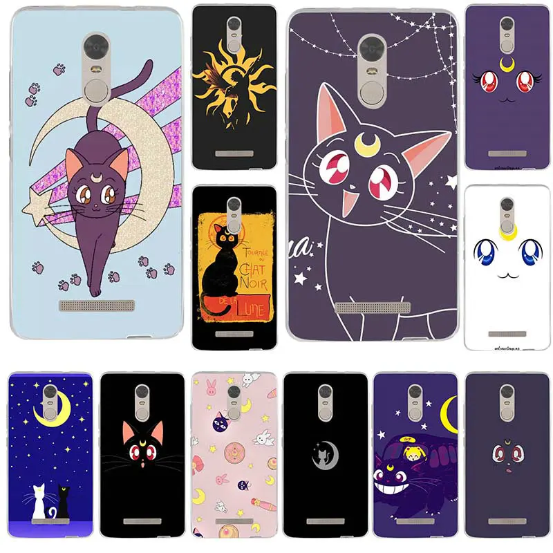 

Cute Sailor Moon White Black Cat Soft TPU Mobile Phone Cases for Xiaomi Redmi Mi Note 2 3 3S 4X 4A 5 6 5 5S 5A 6 8 A1 Pro Plus