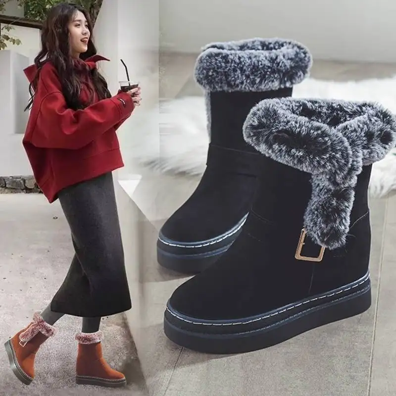 

SWYIVY Fur Shoes Women Ankle Boots Platform Woman Winter Boot 2019 Winter Causal Shoes Female Snow Boots Women Wedge Sneakers